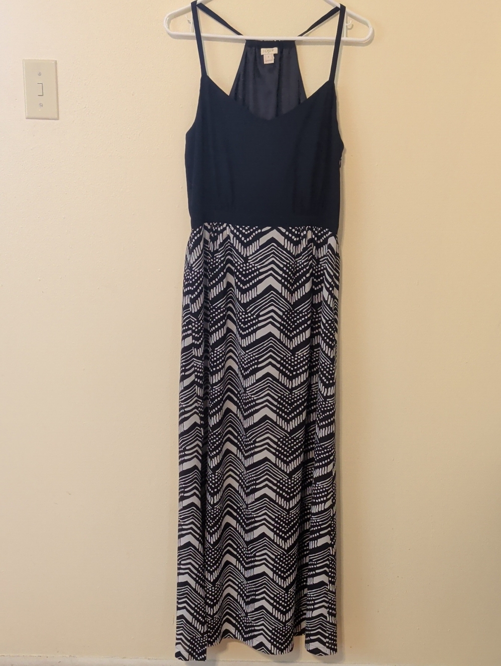 J. Crew Navy and White Chevron Maxi Dress